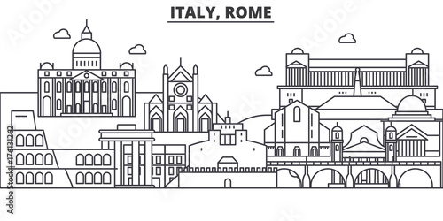 Italy, Rome architecture line skyline illustration. Linear vector cityscape with famous landmarks, city sights, design icons. Editable strokes