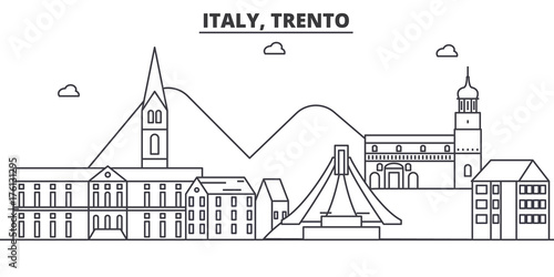 Italy, Trento architecture line skyline illustration. Linear vector cityscape with famous landmarks, city sights, design icons. Editable strokes