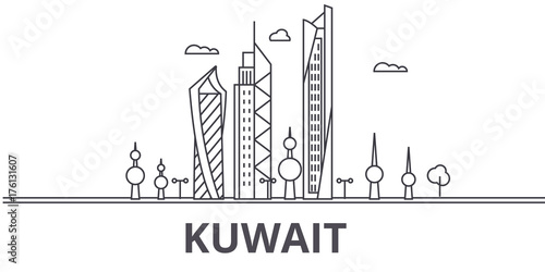 Kuwait architecture line skyline illustration. Linear vector cityscape with famous landmarks, city sights, design icons. Editable strokes