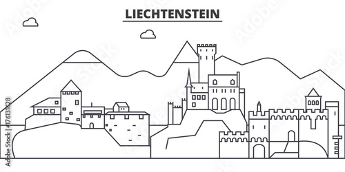 Liechtenstein architecture line skyline illustration. Linear vector cityscape with famous landmarks, city sights, design icons. Editable strokes
