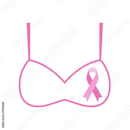 Breast cancer awareness pink card. Vector illustration. For poster, flyer or banner. Breast Cancer Awareness Ribbon on Bra. Pink brassiere. Breast Cancer Awareness design.