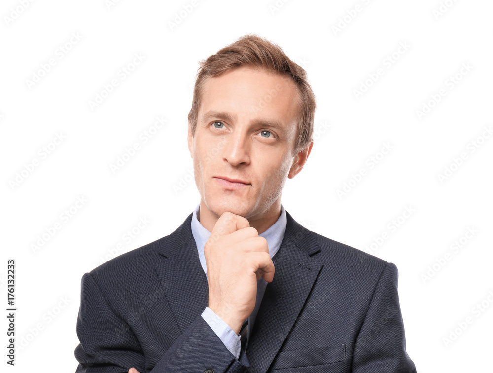 Handsome man in elegant suit on white background Handsome man in elegant suit on white background
