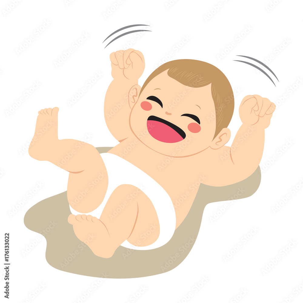 Funny cute little baby happy and excited playing moving arms wearing diaper  Stock Vector | Adobe Stock