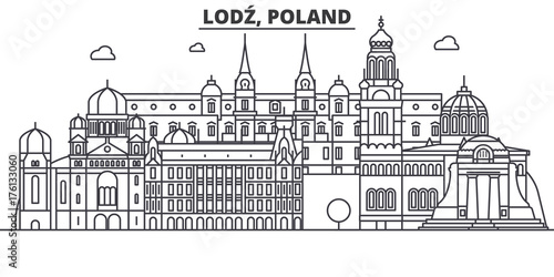 Poland, Lodz architecture line skyline illustration. Linear vector cityscape with famous landmarks, city sights, design icons. Editable strokes photo