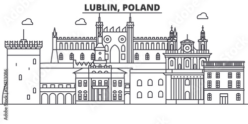 Poland, Lublin architecture line skyline illustration. Linear vector cityscape with famous landmarks, city sights, design icons. Editable strokes