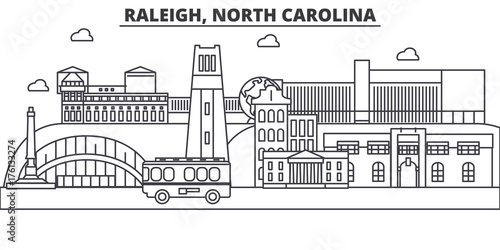 Obraz na płótnie Raleigh, North Carolina architecture line skyline illustration. Linear vector cityscape with famous landmarks, city sights, design icons. Editable strokes w salonie