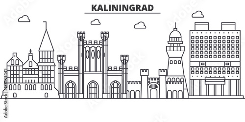 Russia, Kaliningrad architecture line skyline illustration. Linear vector cityscape with famous landmarks, city sights, design icons. Editable strokes
