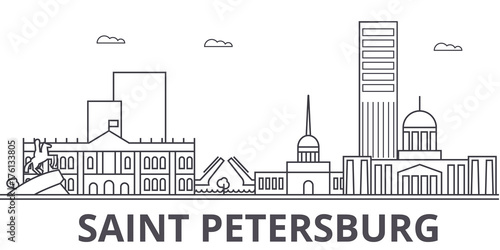 Sankt Petersburg architecture line skyline illustration. Linear vector cityscape with famous landmarks, city sights, design icons. Editable strokes photo