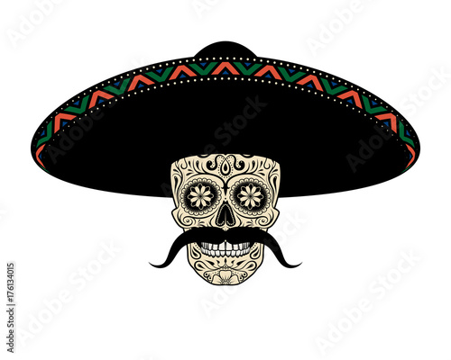 Moustached Sugar skull in sombrero photo