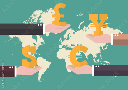 Currency exchange concept with world map background