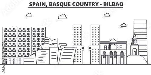Spain, Bilbao, Basque Country architecture line skyline illustration. Linear vector cityscape with famous landmarks, city sights, design icons. Editable strokes