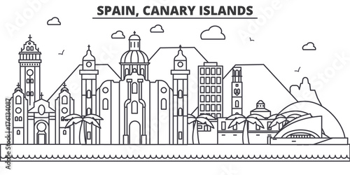 Spain, Canary Islands architecture line skyline illustration. Linear vector cityscape with famous landmarks, city sights, design icons. Editable strokes