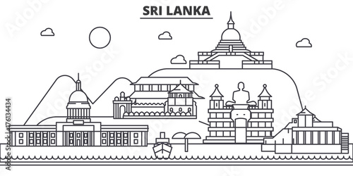 Sri Lanka architecture line skyline illustration. Linear vector cityscape with famous landmarks, city sights, design icons. Editable strokes