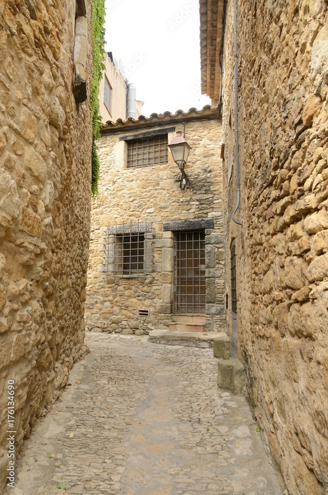 Medieval street in Peratallada, Girona, Spain