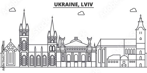 Obraz na płótnie Ukraine, Lviv architecture line skyline illustration
