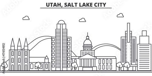 Utah, Salt Lake City architecture line skyline illustration. Linear vector cityscape with famous landmarks, city sights, design icons. Editable strokes