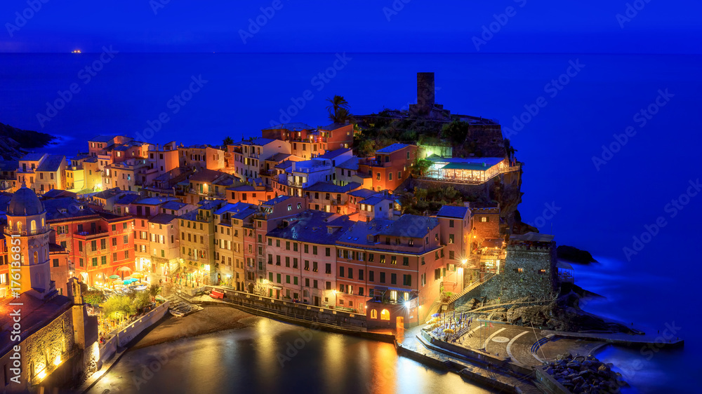Vernazza at dusk, in the classic blue light after sunset.