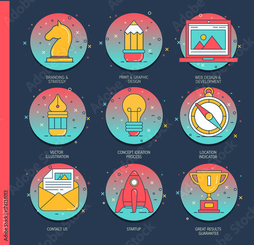 Abstract business vector icon. Flat thin line sign web design.
