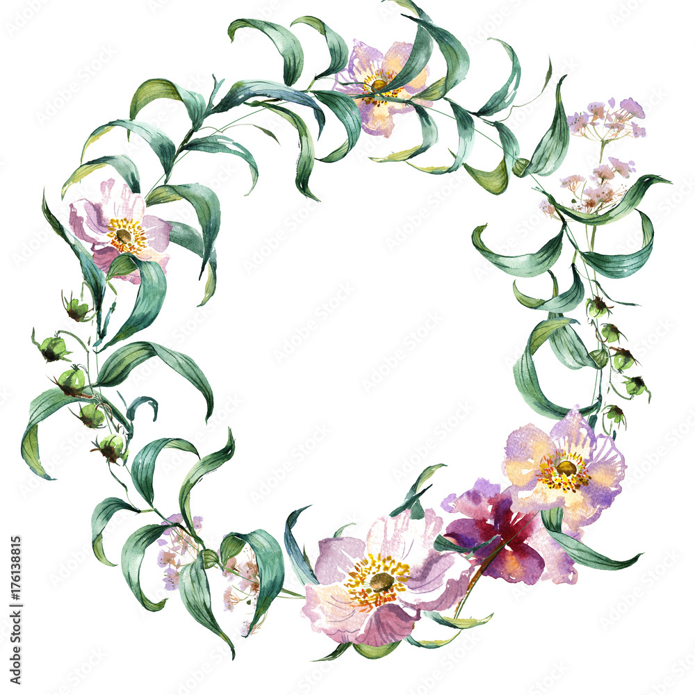 Romantic watercolor Emerald flowers wreath frame