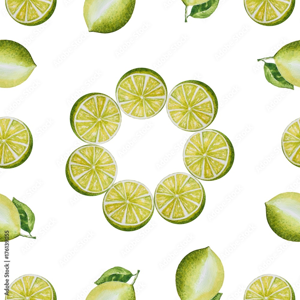 Seamless lemon pattern.Painted with watercolor.