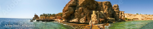 Panorama of the beach at the reef in Sharm el Sheikh, Egypt