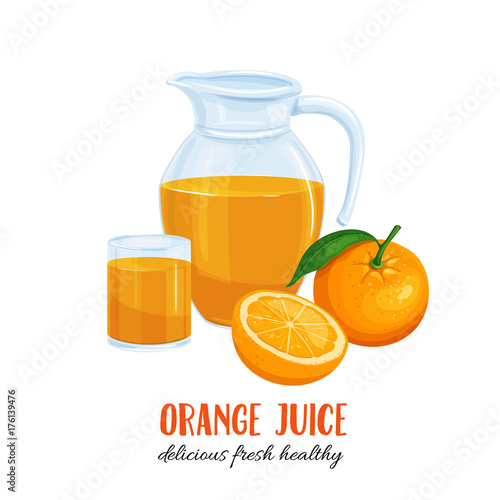 Orange juice in a jug and a glass