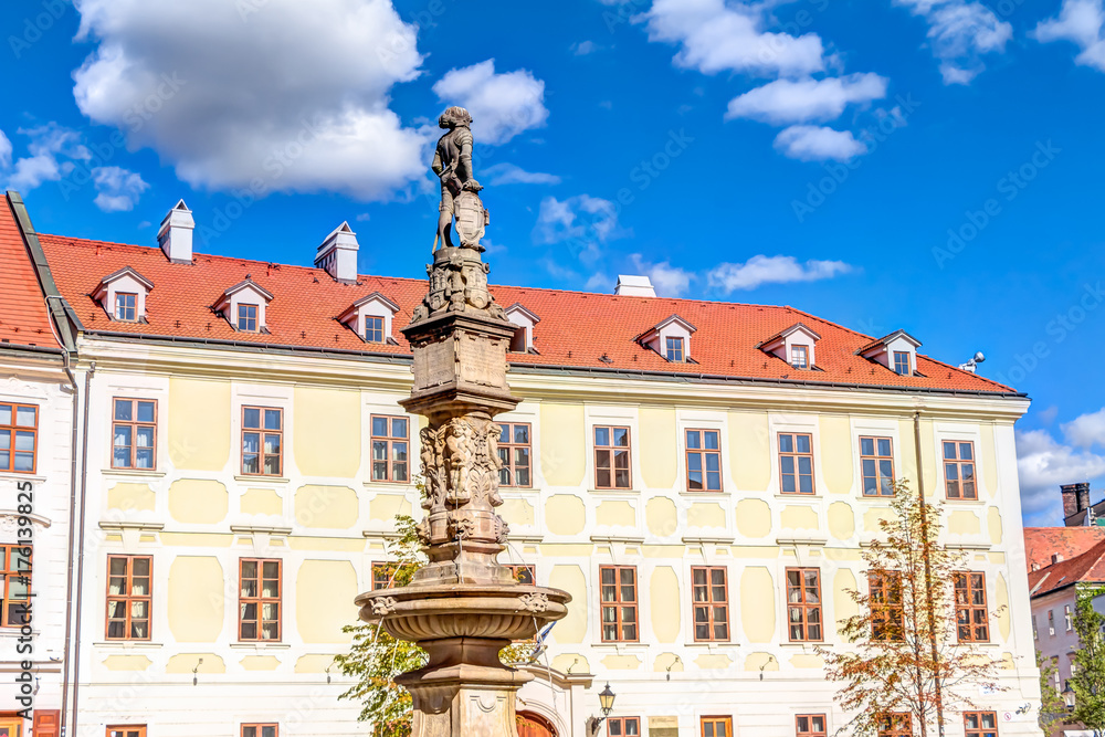 Historic Maximilian fountain in the old town Bratislava, Slovakia