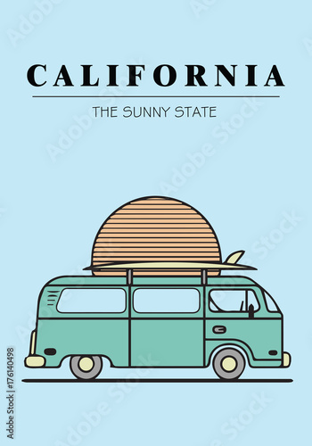 Vintage surf illustration of California