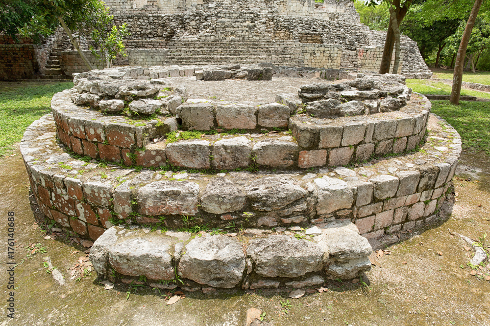 circular structure at Becan archaeological park in Yucatan Mexico circular structure at Becan archaeological park in Yucatan Mexico