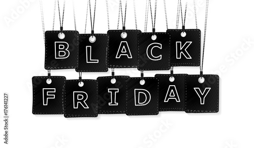 Black Friday text with black labels isolated on white background