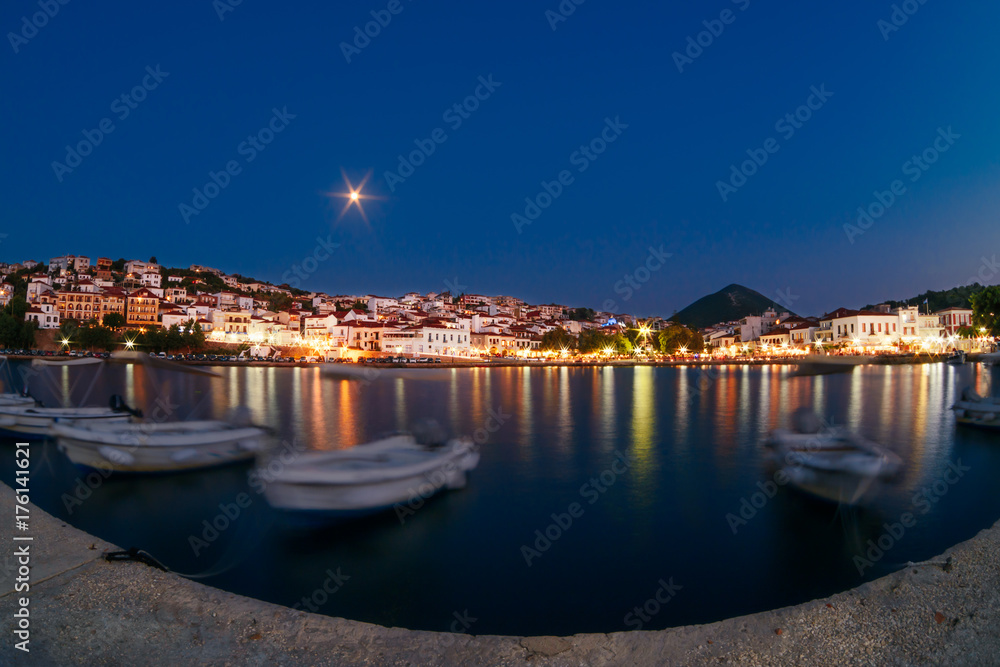 View of the old town of Pylos from the pier, Peloponnese, Greece