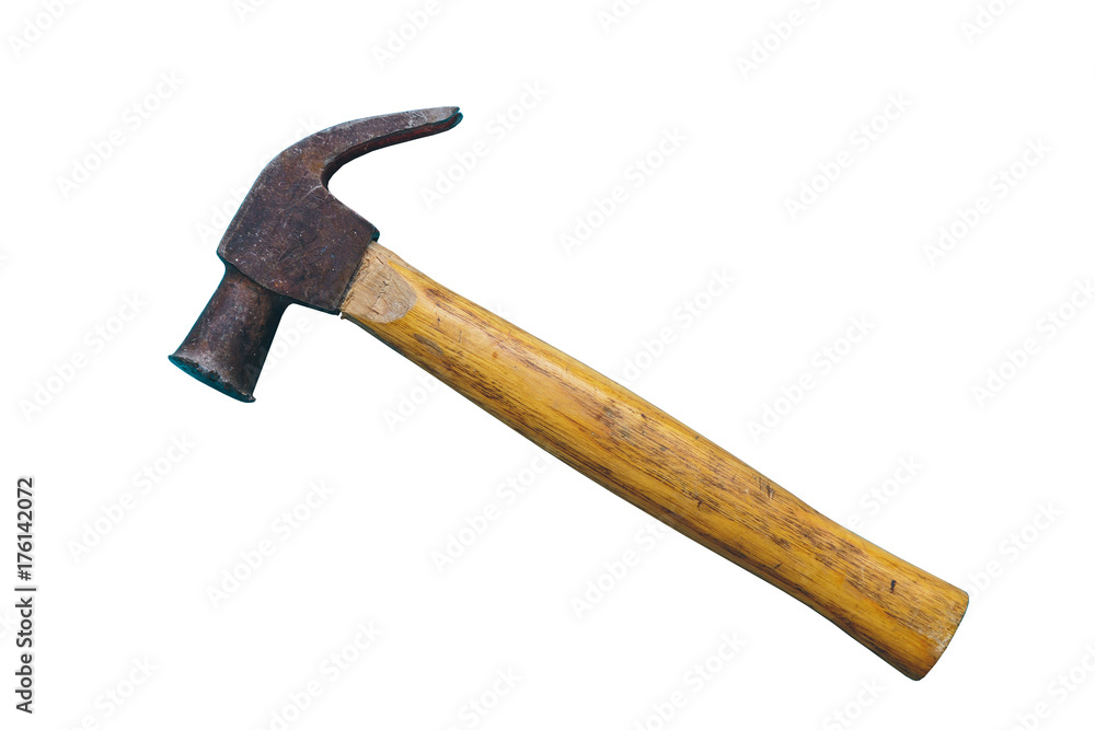 isolated old hammer on a white background close-up