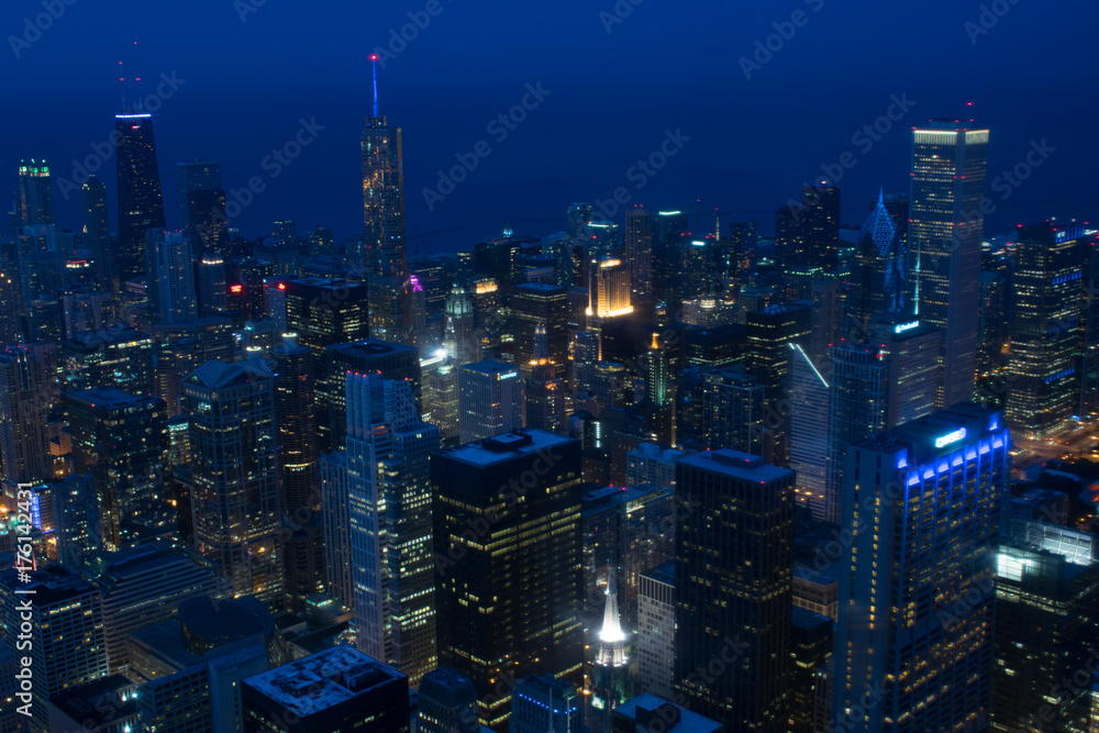 City at night Chicago, aerial photography, city scape
