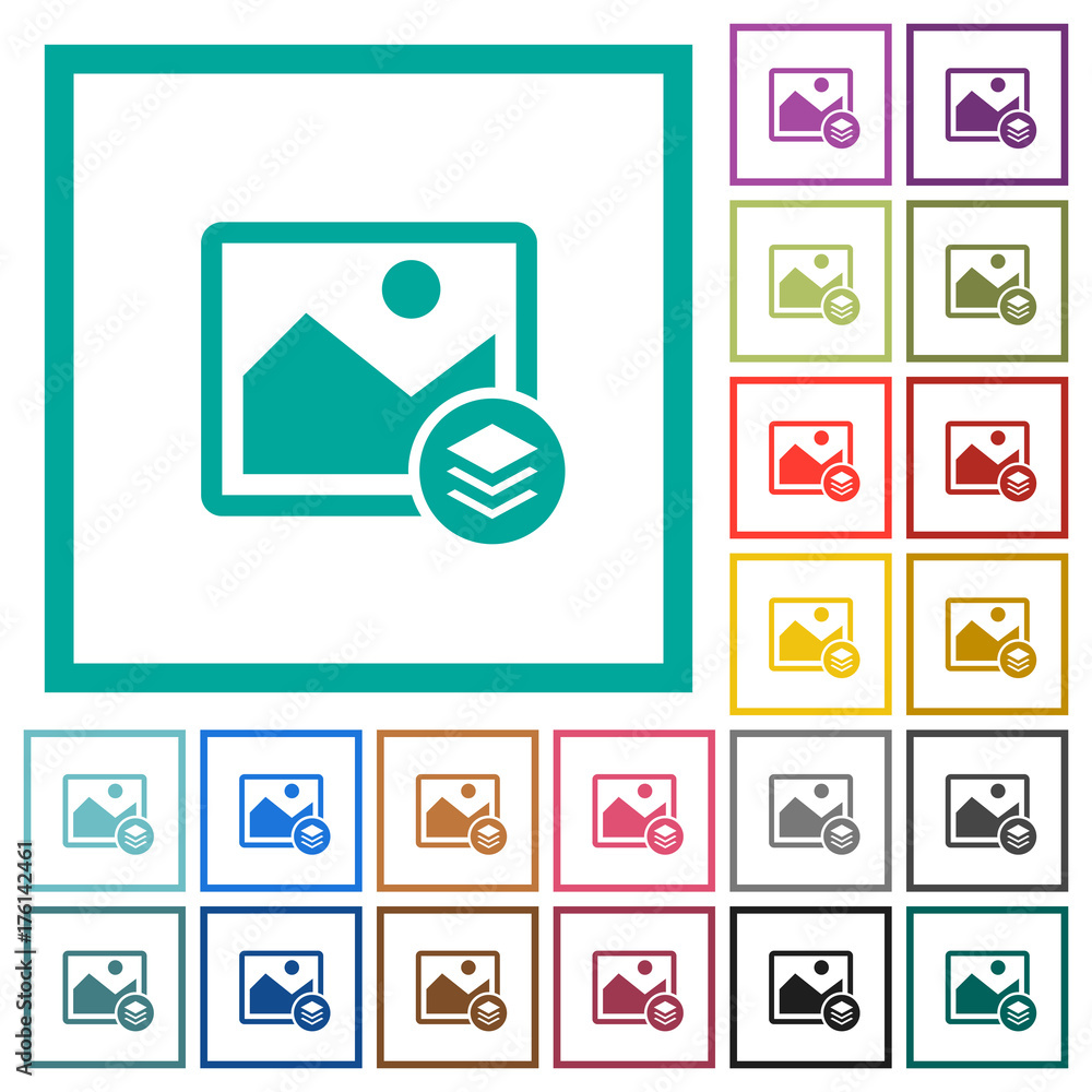 Image layers flat color icons with quadrant frames Image layers flat color icons with quadrant frames