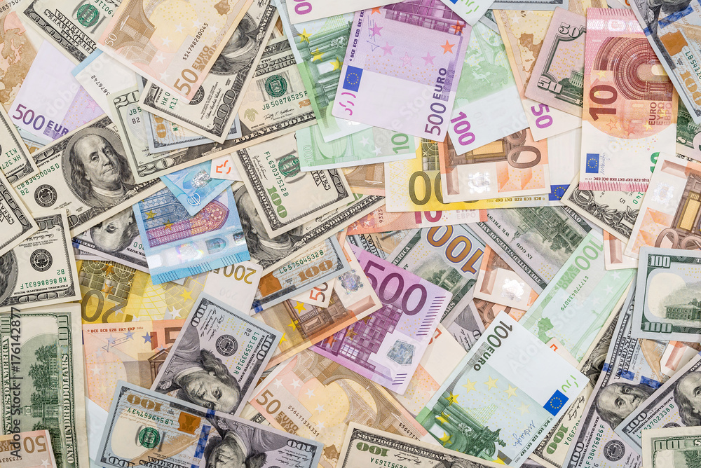 pile of dollar and euro banknote as background pile of dollar and euro banknote as background
