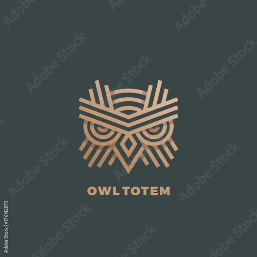 Owl Totem Abstract Vector Sign, Emblem or Logo Template. Golden Line Style Geometry Emblem.
