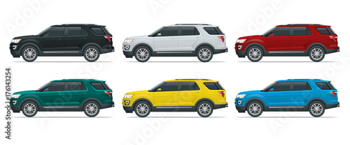 Off-road write car Modern VIP transport. Offroad truck template vector isolated car on white View side. Change the color in one click All elements in groups