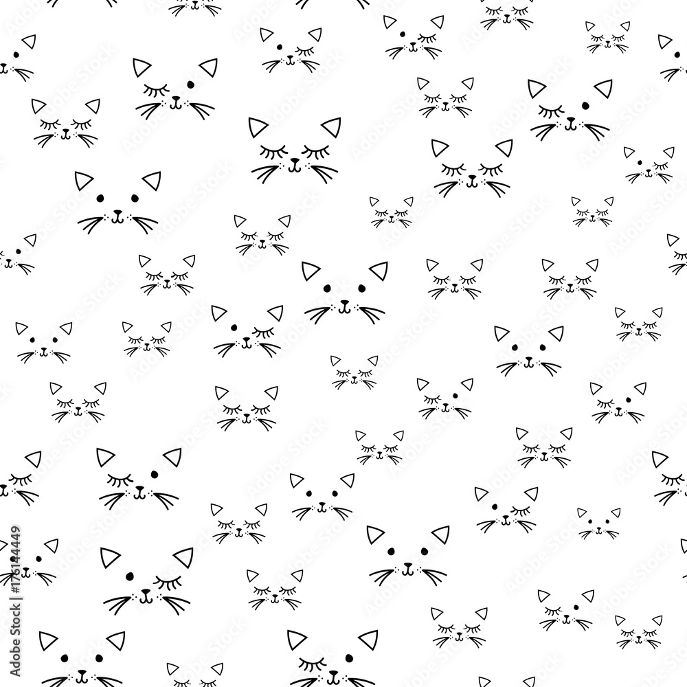 Cats head animal seamless pattern. Vector seamless cute graphical cats print Cats head animal seamless pattern. Vector seamless cute graphical cats print