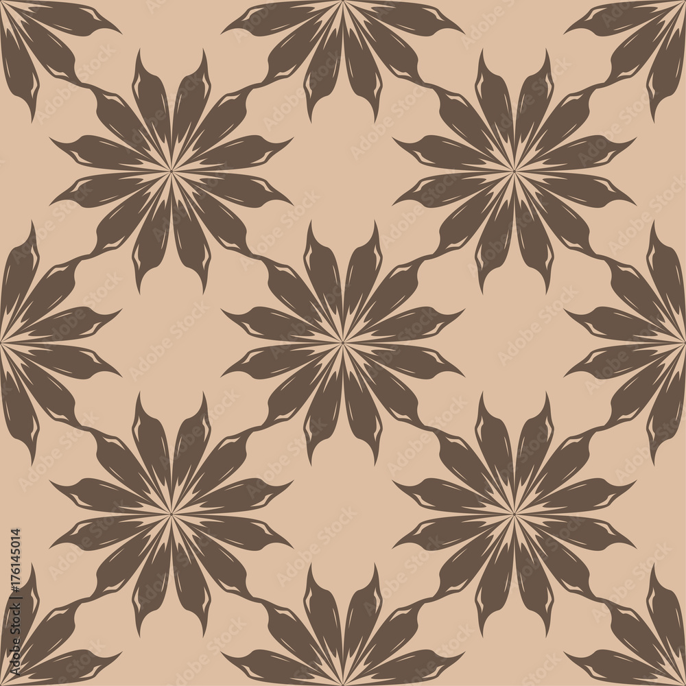 Brown floral seamless pattern on beige background Brown floral seamless pattern on beige background