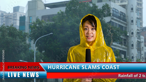 Weather reporter reporting on storm
