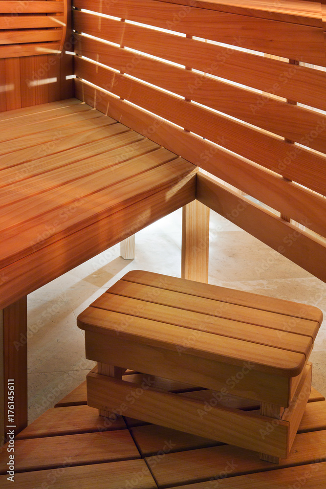 Interior of Finnish sauna, wood trim Interior of Finnish sauna, wood trim