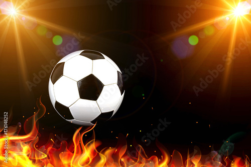 Soccer ball with stadium lights and flames