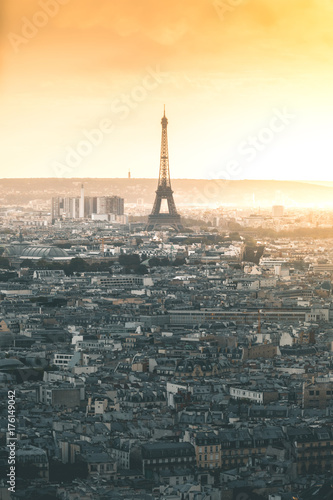 Sunset around Tour Eiffel and the City - Paris