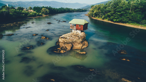 cottage on the rocks in the river Drina photo
