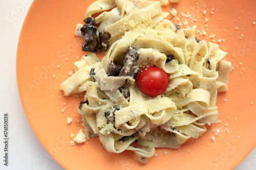 Fettuccine with mushrooms photo