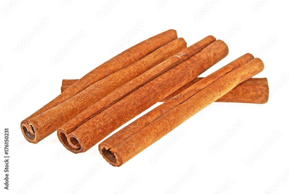 Fragrant cinnamon sticks isolated on a white background