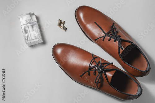 Mens accessories. Shoes with perfume and cuff