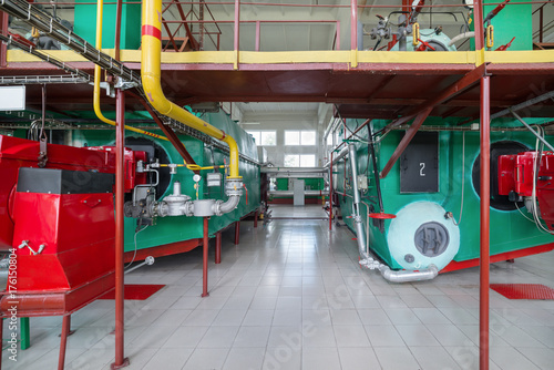 Modern industrial boiler room.