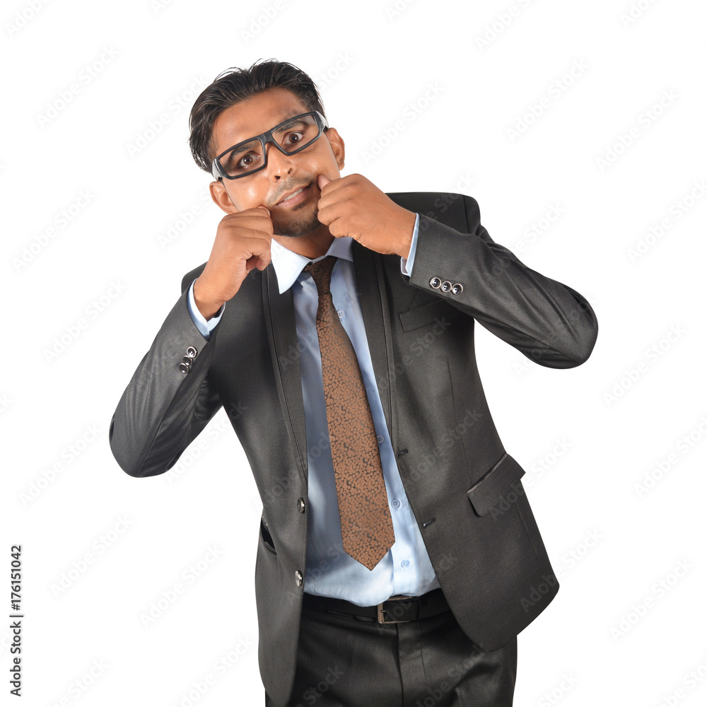 Businessman in black suit over white background Businessman in black suit over white background