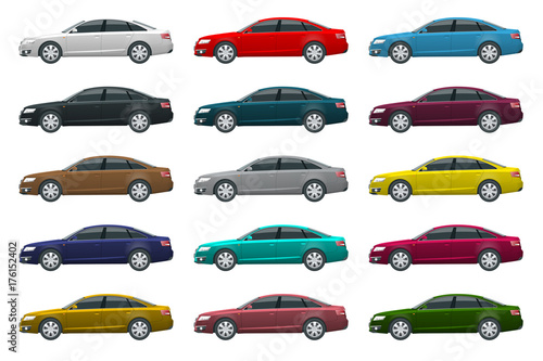 Side view of business sedan vehicle template vector isolated on white Change the color in one click. All elements in groups